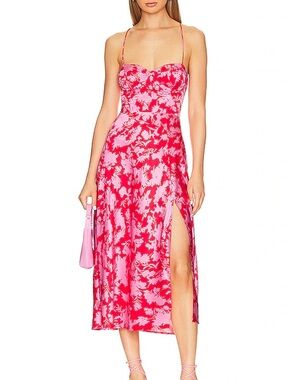 Astr Pink Floral Midi Slip Dress with Thigh Slit